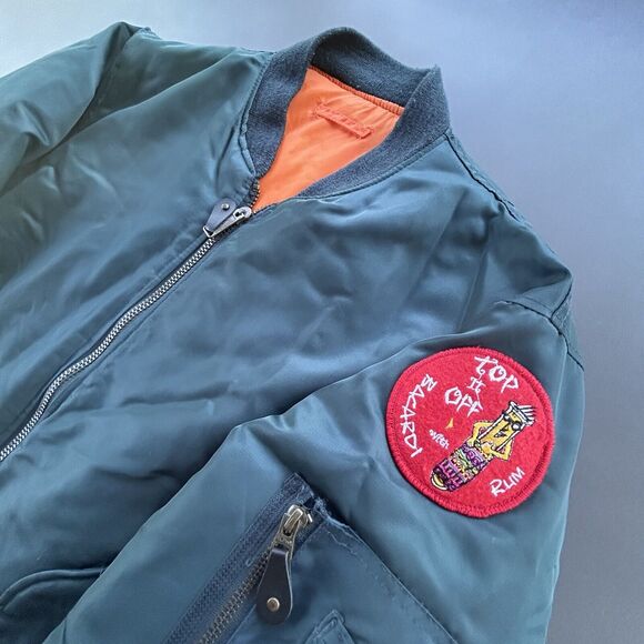 Vintage Bacardi Rum Bomber Jacket Mens Large Reversible Logo 90s Y2K Liquor RARE - Picture 1 of 7